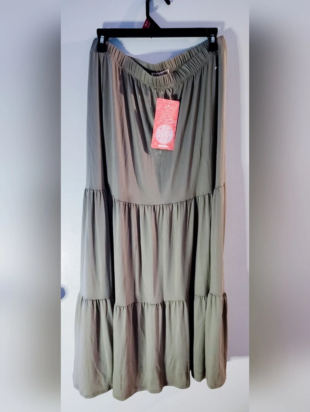 La Hearts Olive Green Tiered Maxi Skirt - Picture 2 of 6